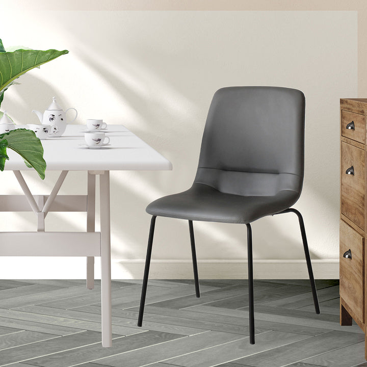 4X Stackable  PU Leather Dining Chairs Grey.