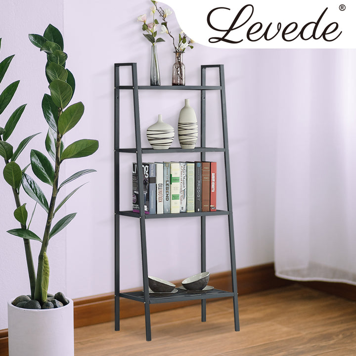Bookshelf 4 Tier Ladder Shelf Unit Bookcase Black.