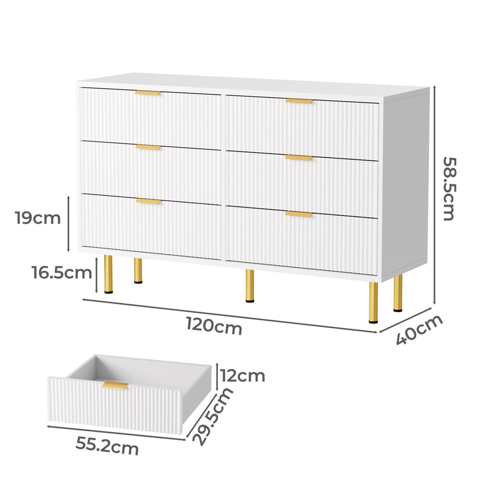 Modern White 6-Drawer Chest with Gold Accents.