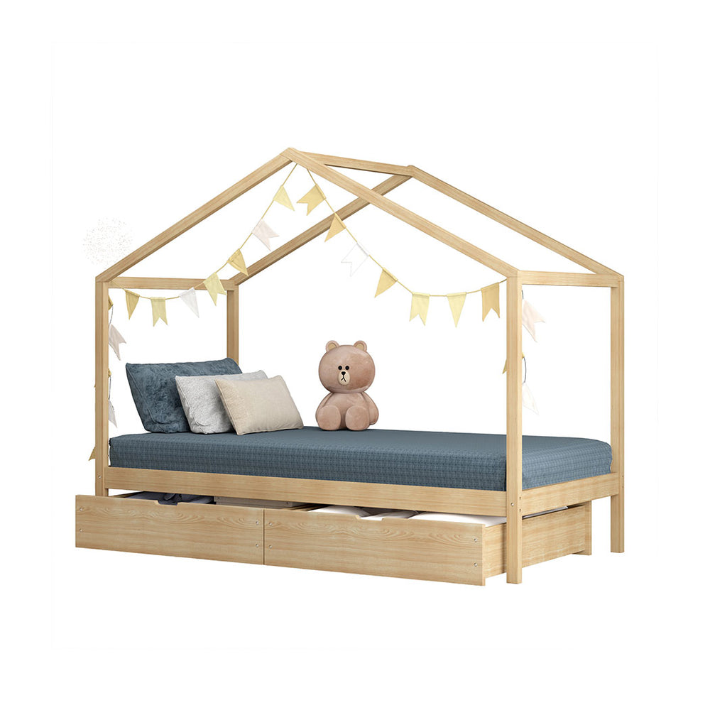 Bed Frame Wooden Single Timber Natural.