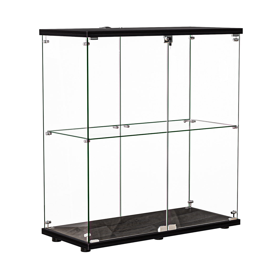 Glass Display Cabinet Lockable Collections Storage 2 Tier Shelf 2 Door.