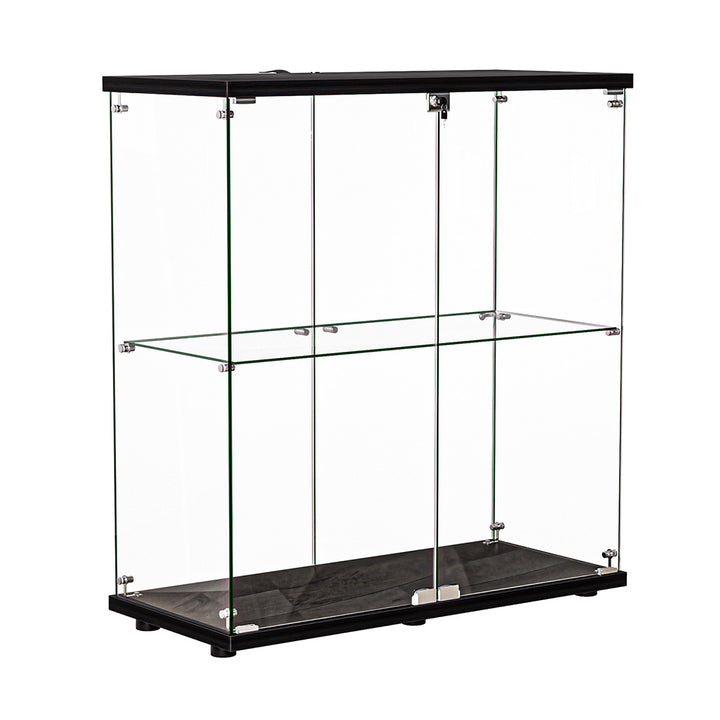 Glass Display Cabinet Lockable Collections Storage 2 Tier Shelf 2 Door.