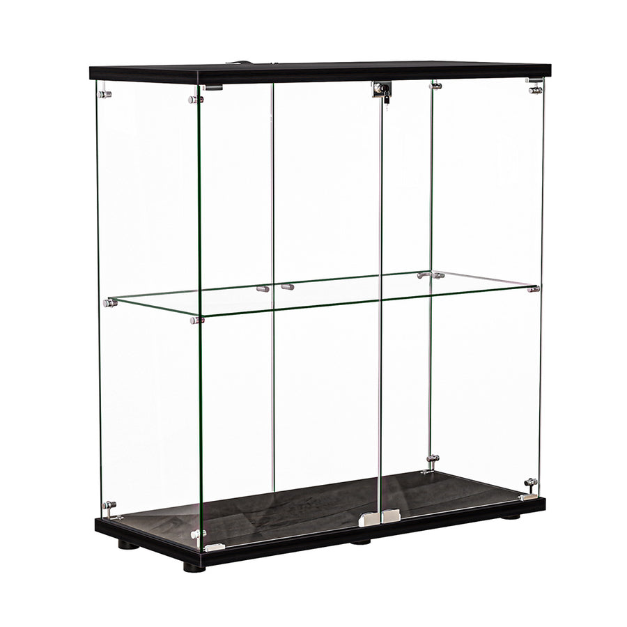 Glass Display Cabinet Lockable Collections Storage 2 Tier Shelf 2 Door.