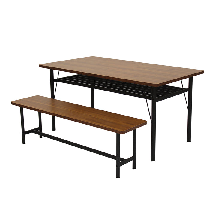 1x Dining Table +1x Bench Set Steel Home Kitchen Farmhouse Brown.