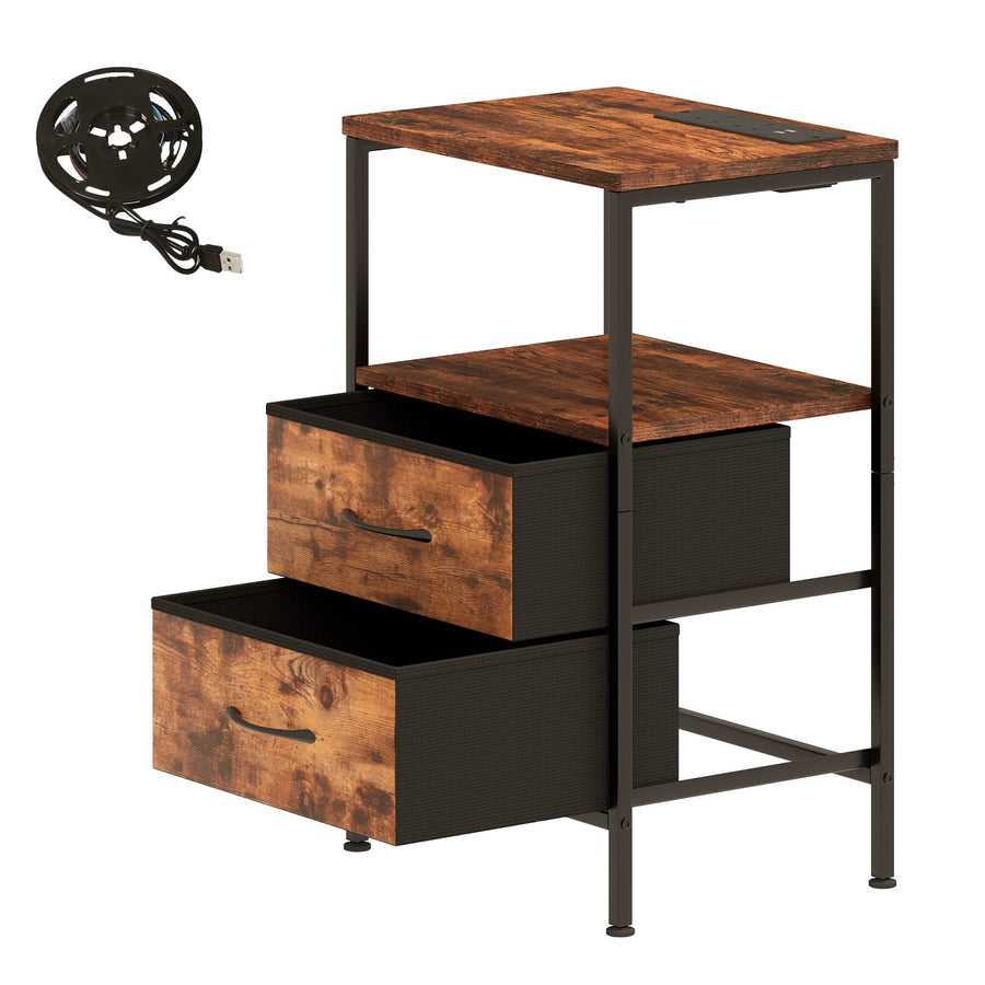 RBG LED Side Table with USB & 2 Drawers.