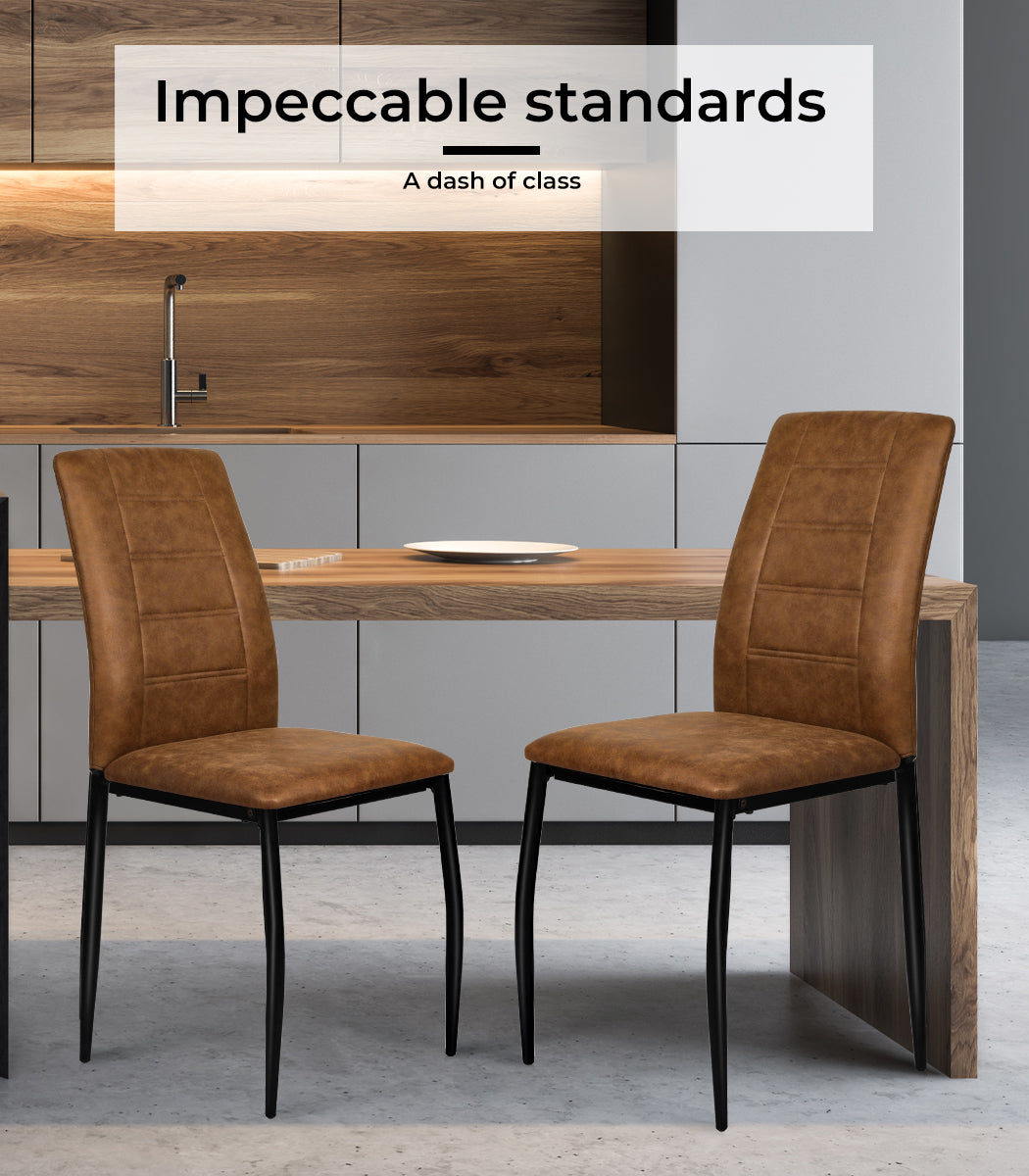 2x Dining Chairs Leathaire Kitchen Table Accent Brown Chairs.