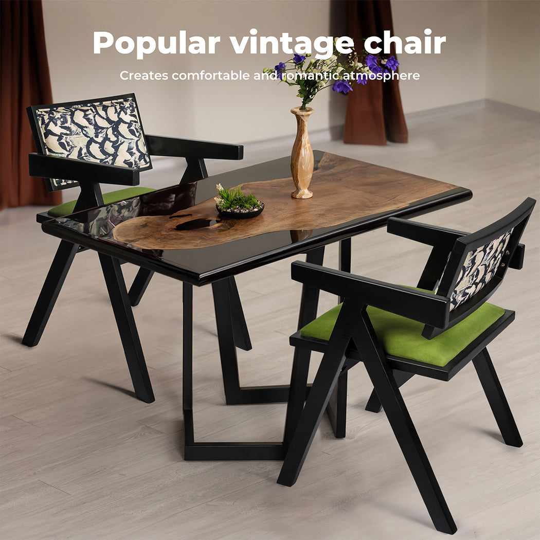 Dining Chair Solid Wood Armchair Accent Chair Retro Backrest Chair - Black.