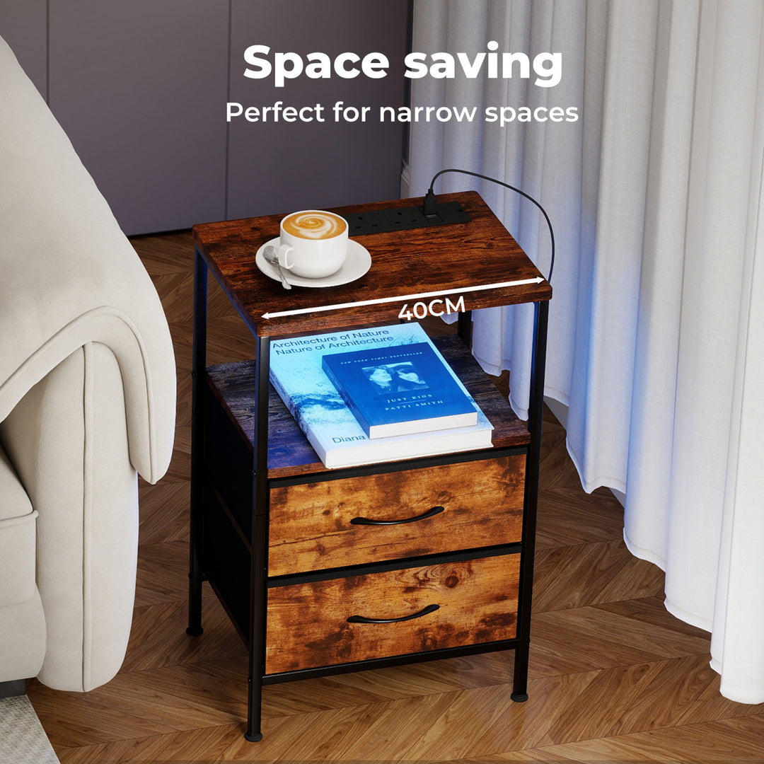 RBG LED Side Table with USB & 2 Drawers.