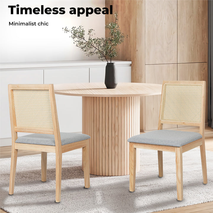 2x Dining Chairs Solid Wood Rattan Weave Lounge Seat Upholstered Linen.