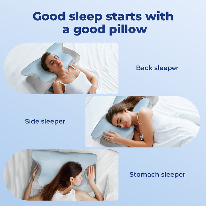 Contour Memory Foam Pillow Cervical Neck Shoulder Pain Relief Blue.