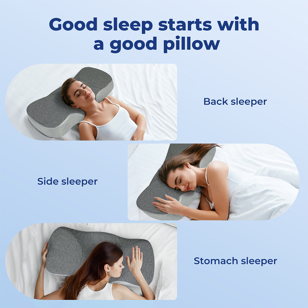 Memory Foam Pillow Pillowcase Neck Shoulder Support Pain Cervical Grey.