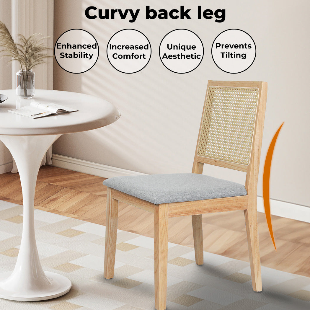 2x Dining Chairs Solid Wood Rattan Weave Lounge Seat Upholstered Linen.