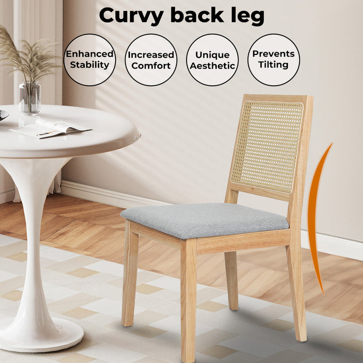 2x Dining Chairs Solid Wood Rattan Weave Lounge Seat Upholstered Linen.