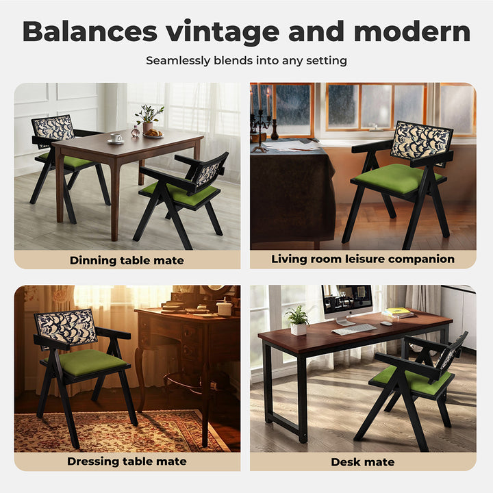 Dining Chair Solid Wood Armchair Accent Chair Retro Backrest Chair - Black.