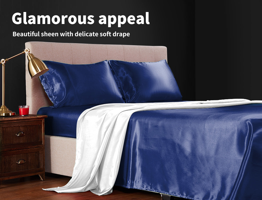 Silky Satin Sheets Fitted Blue.