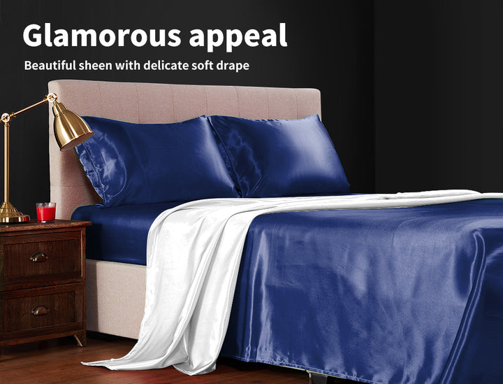 Silky Satin Sheets Fitted Blue.