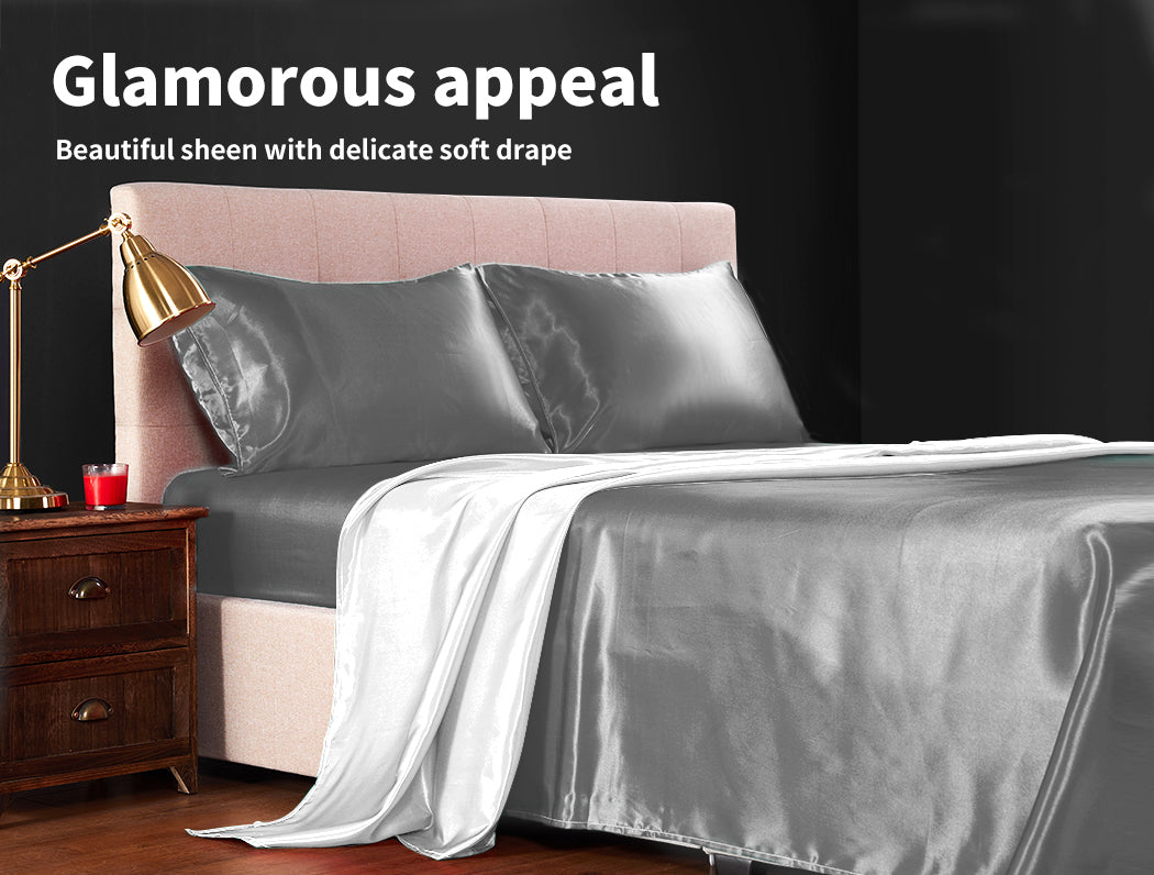 Silky Satin Sheets Fitted Grey.