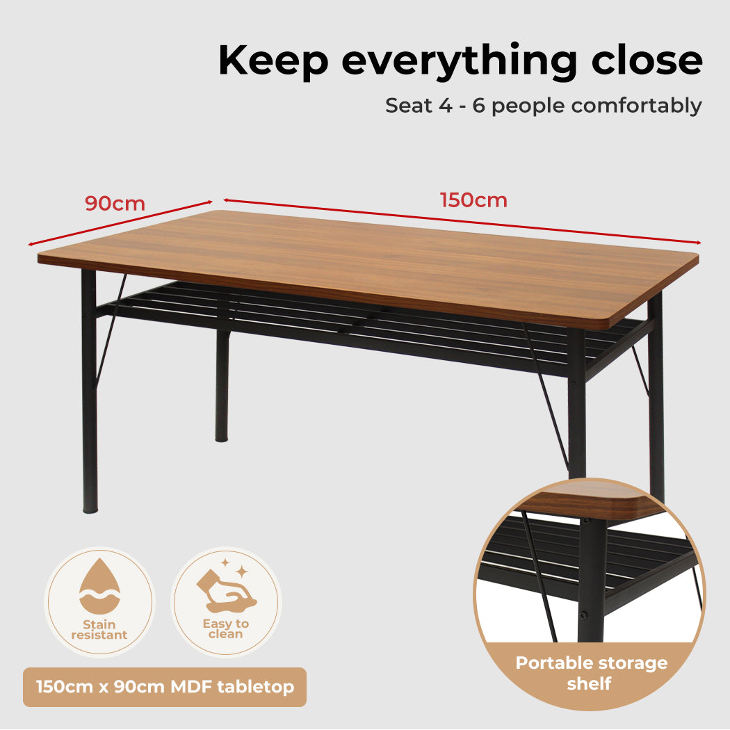 1x Dining Table +1x Bench Set Steel Home Kitchen Farmhouse Brown.
