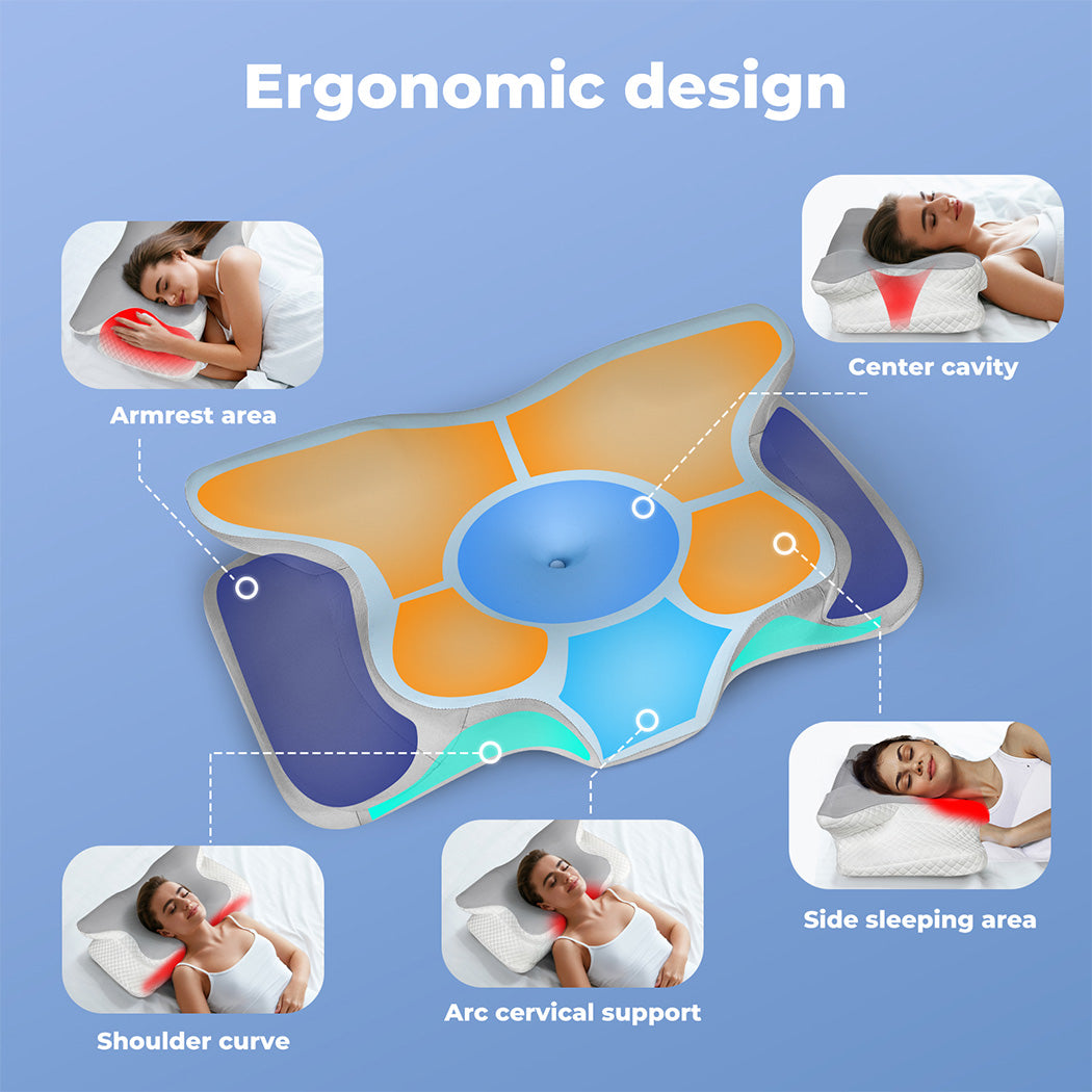 Contour Memory Foam Pillow Cervical Neck Shoulder Pain Relief Blue.