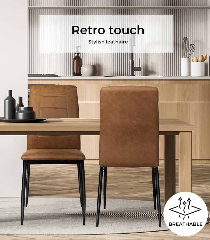 2x Dining Chairs Leathaire Kitchen Table Accent Brown Chairs.