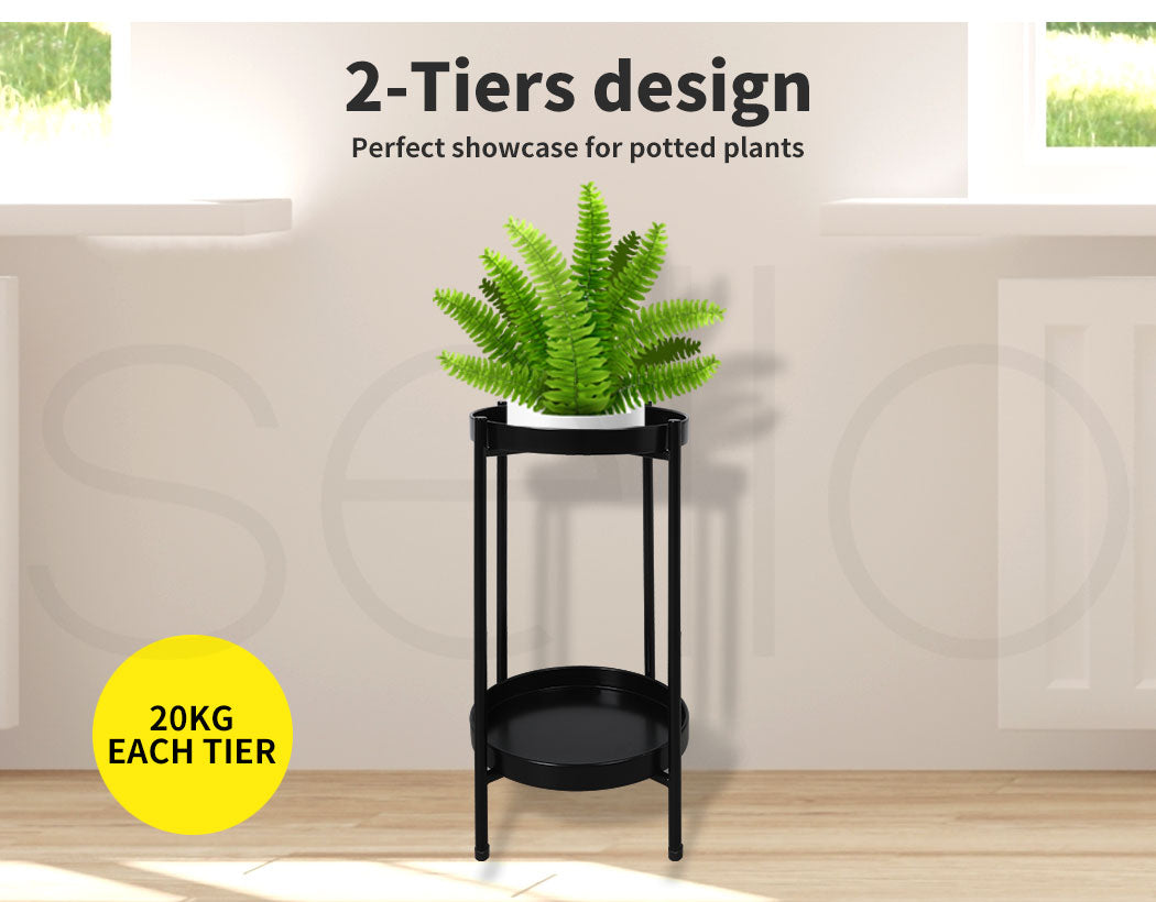 2 Tier Plant Stand Metal Flower Outdoor Indoor.