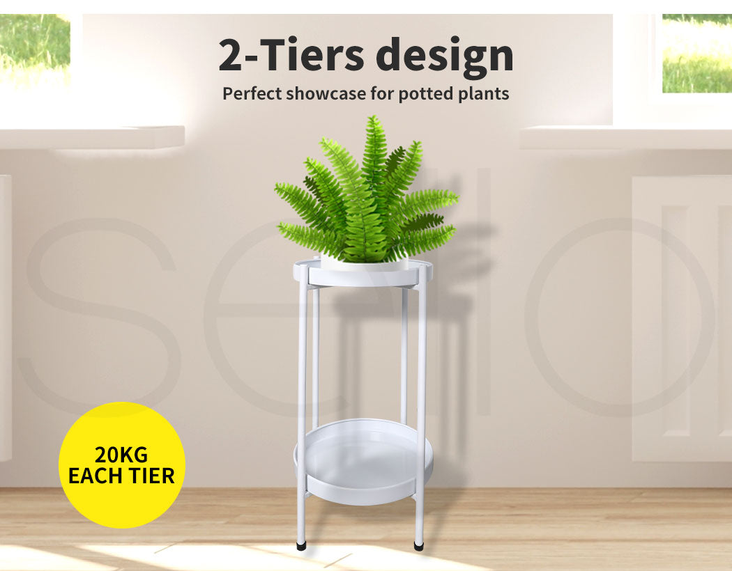 2 Tier Plant Stand Metal Flower Outdoor Indoor