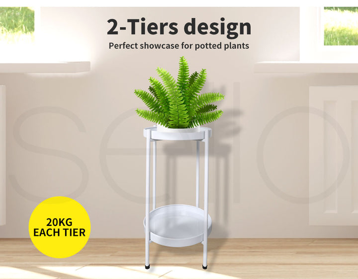 2 Tier Plant Stand Metal Flower Outdoor Indoor