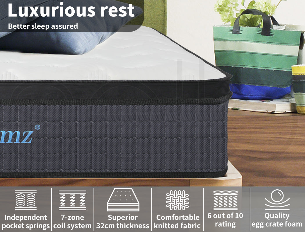 Bedding Mattress Spring Double Size Premium Bed Top Foam Medium Firm 32CM.