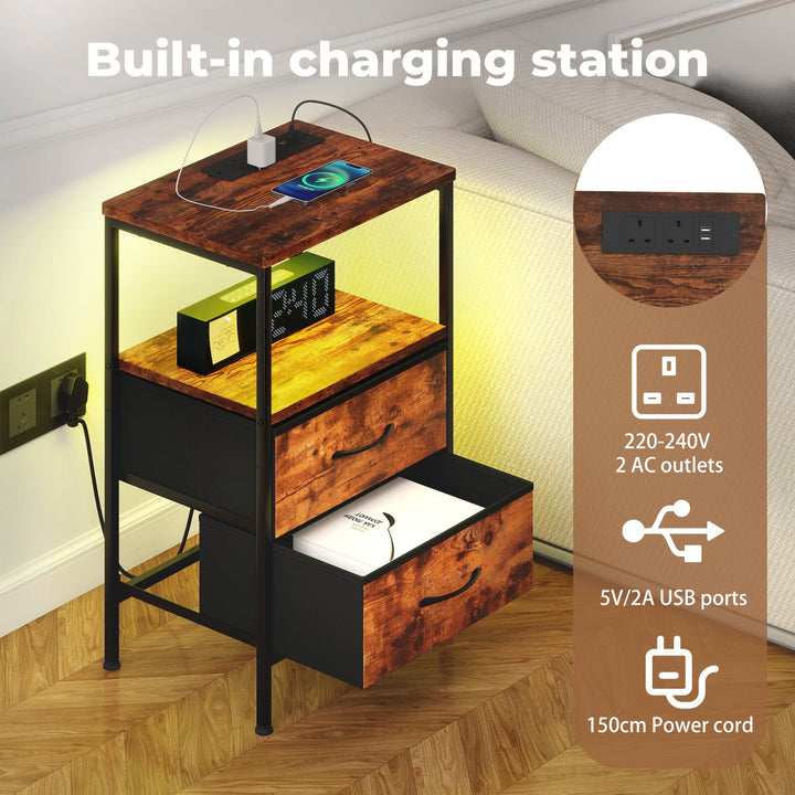 RBG LED Side Table with USB & 2 Drawers.