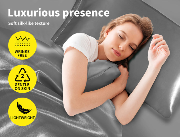 Silky Satin Sheets Fitted Grey.