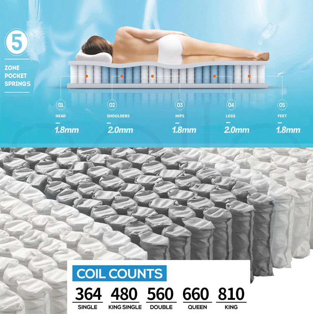 Pocket Spring Mattress HD Foam Medium Firm Bedding Bed King Single 21CM.