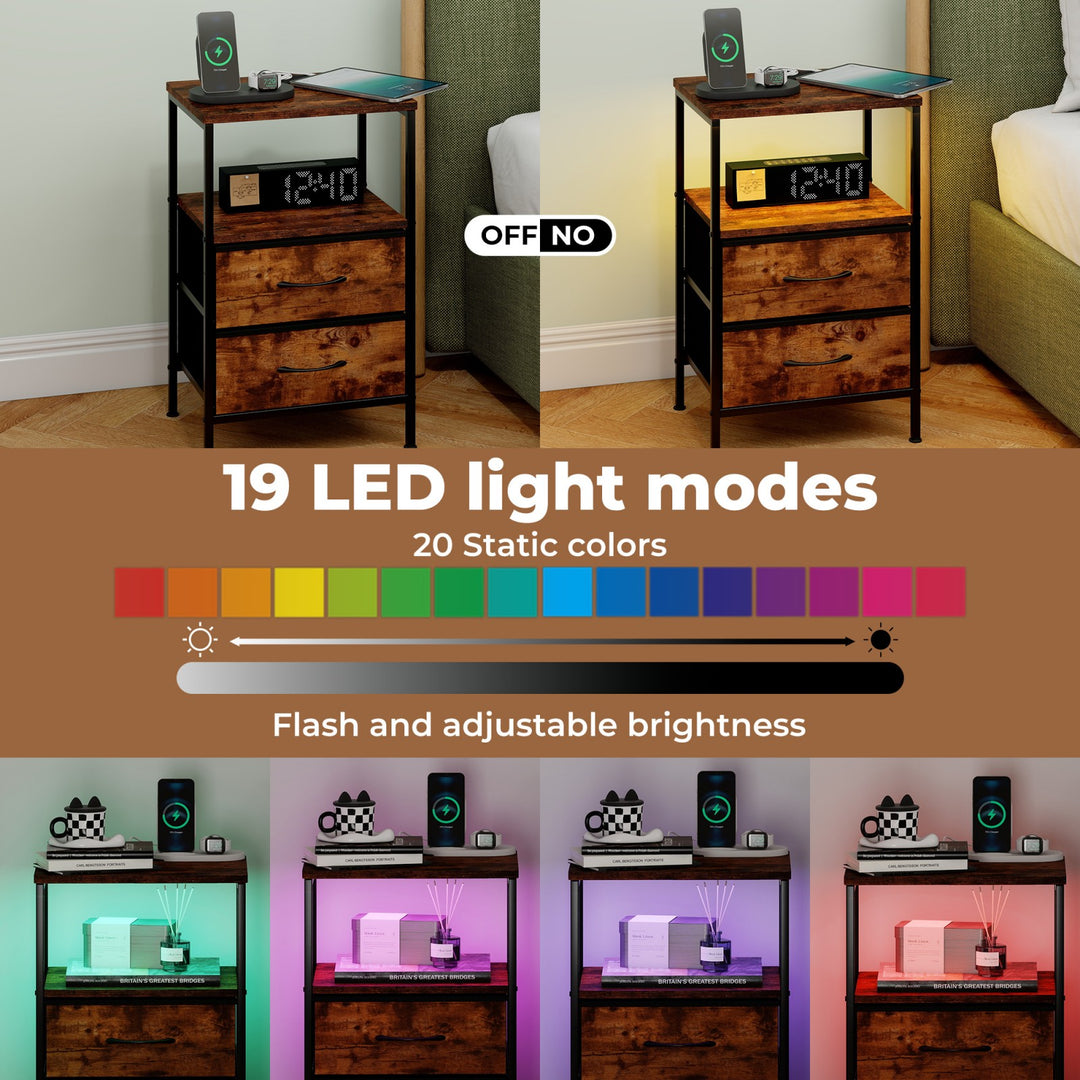 RBG LED Side Table with USB & 2 Drawers.