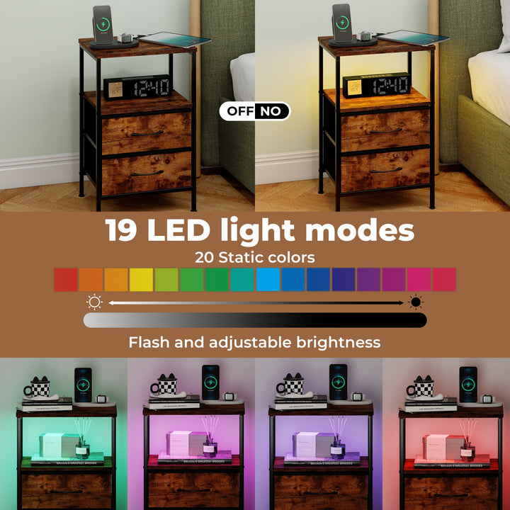 RBG LED Side Table with USB & 2 Drawers.