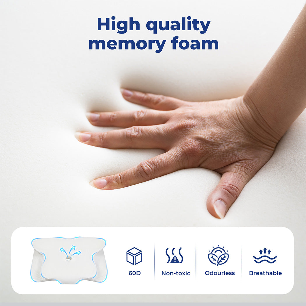 Contour Memory Foam Pillow Cervical Neck Shoulder Pain Relief Blue.