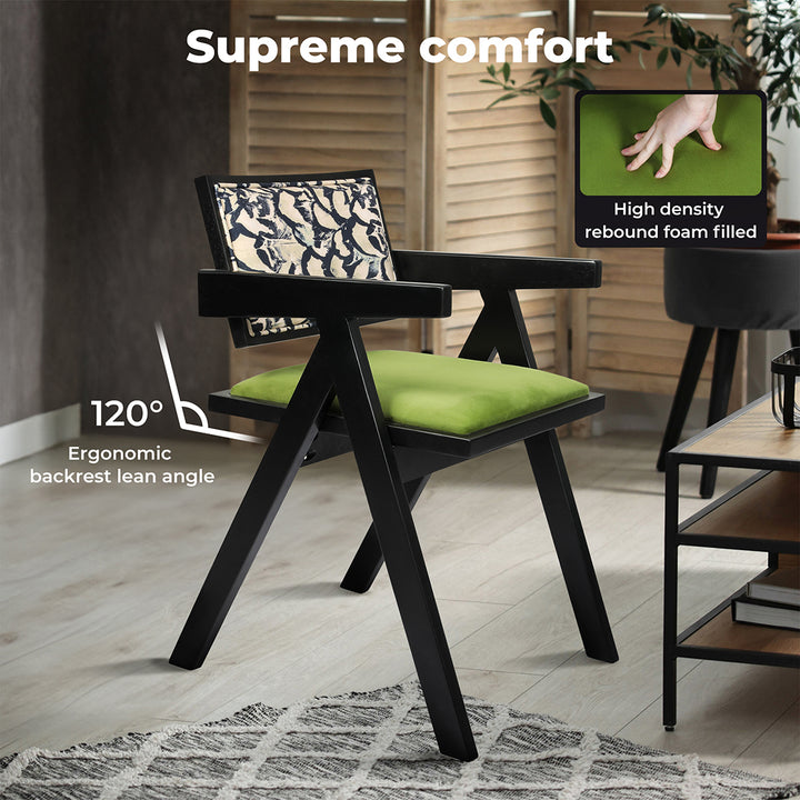 Dining Chair Solid Wood Armchair Accent Chair Retro Backrest Chair - Black.