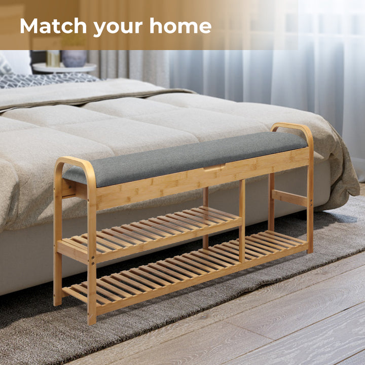 Bamboo Shoe Rack Bench Entryway Seat.