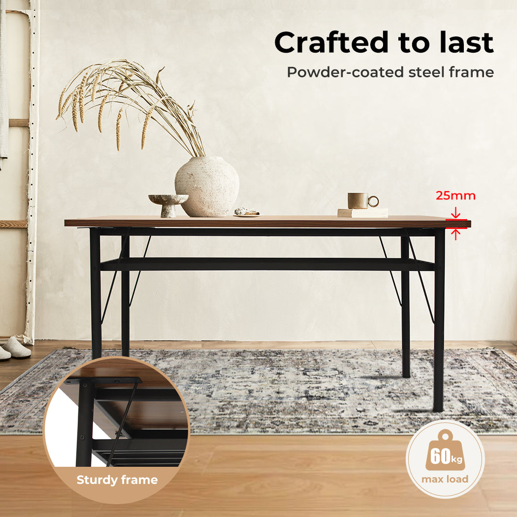 1x Dining Table +1x Bench Set Steel Home Kitchen Farmhouse Brown.