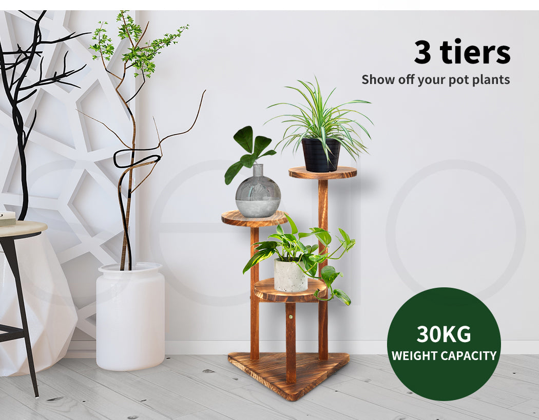 3-Tier Plant Stand Wooden with Wheels.