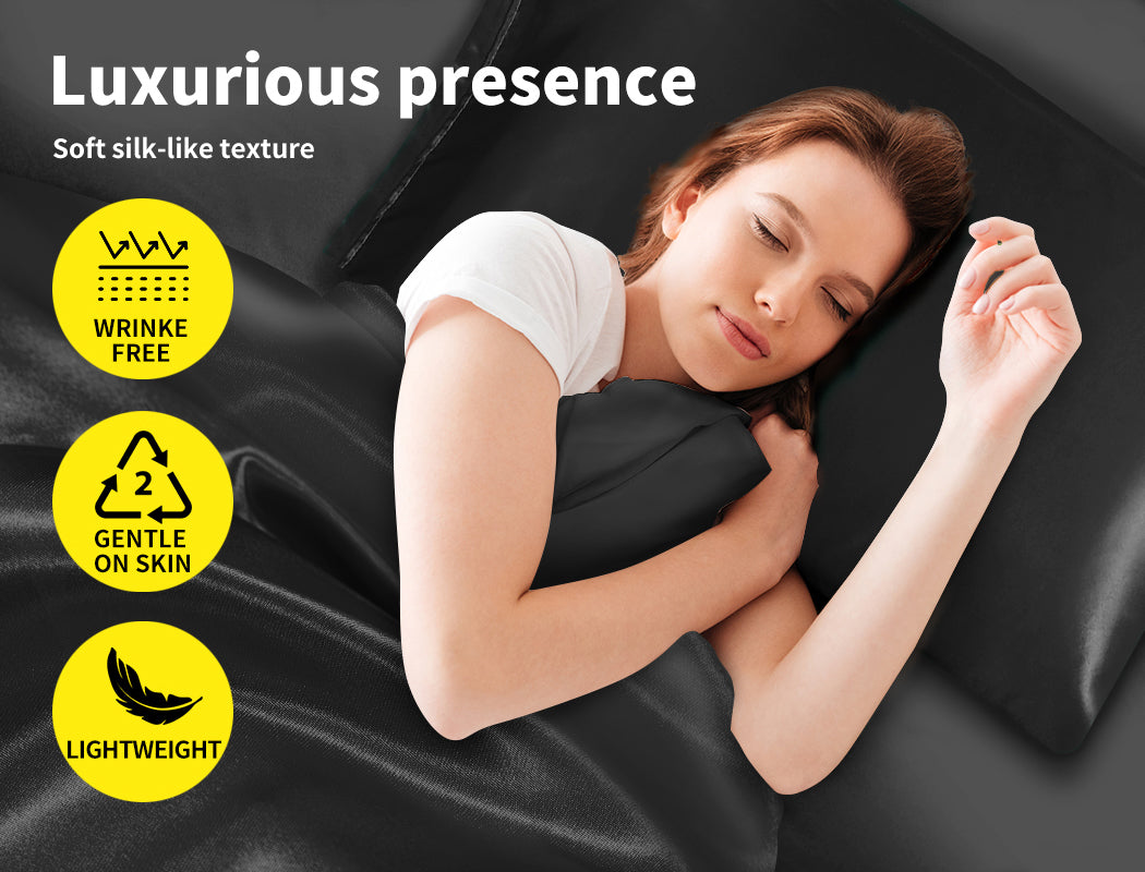 Silky Satin Sheets Fitted Black.