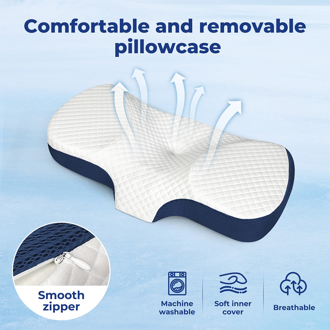 Memory Foam Pillow Pillowcase Neck Shoulder Support Pain Cervical Blue.