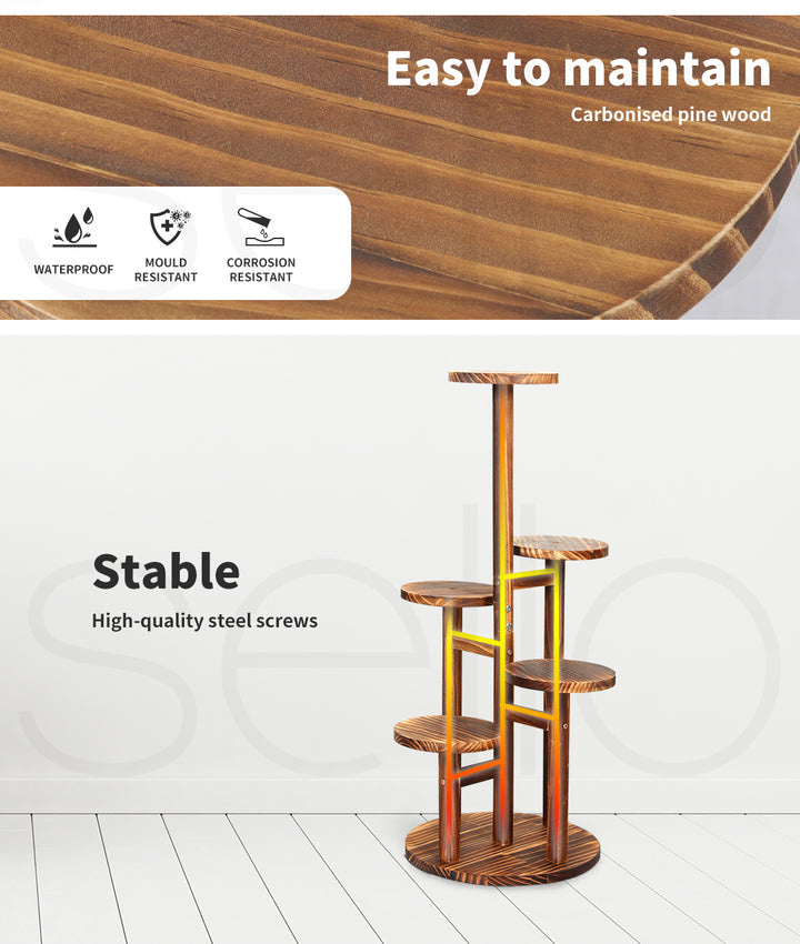 4-Tier Plant Stand Wood Wooden Pine Shelf Flower Pots Rack Indoor Garden.