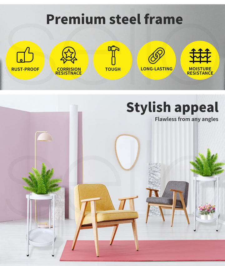 2 Tier Plant Stand Metal Flower Outdoor Indoor