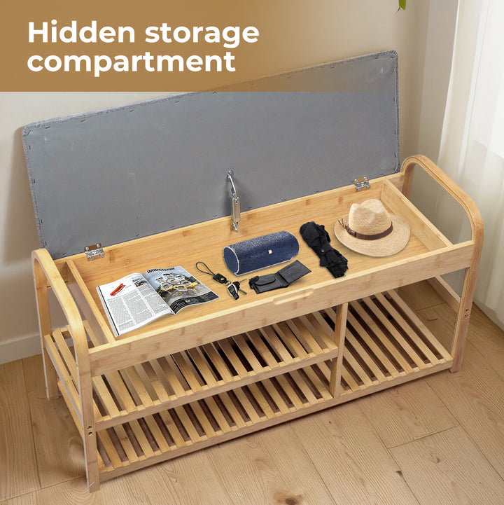 Bamboo Shoe Rack Bench Entryway Seat.