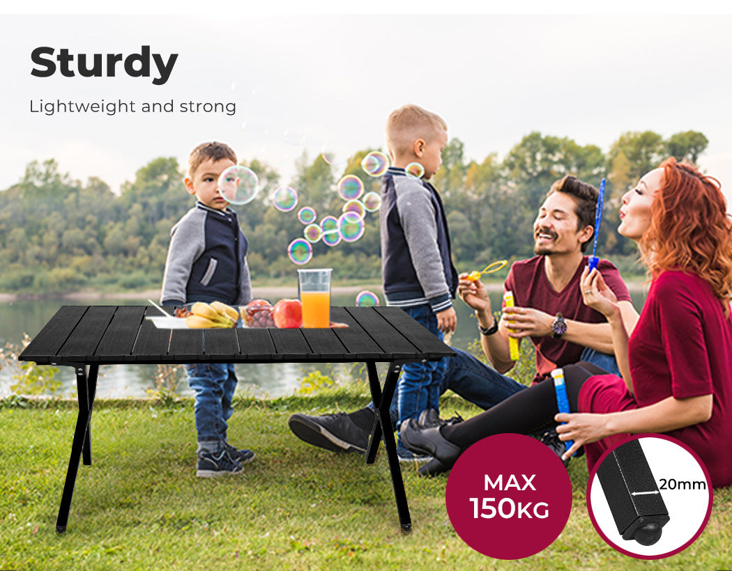 Folding Camping Table Chair Set Black.