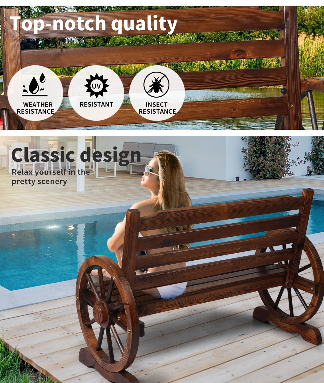 Garden Bench Wooden Wagon Seat Oak.