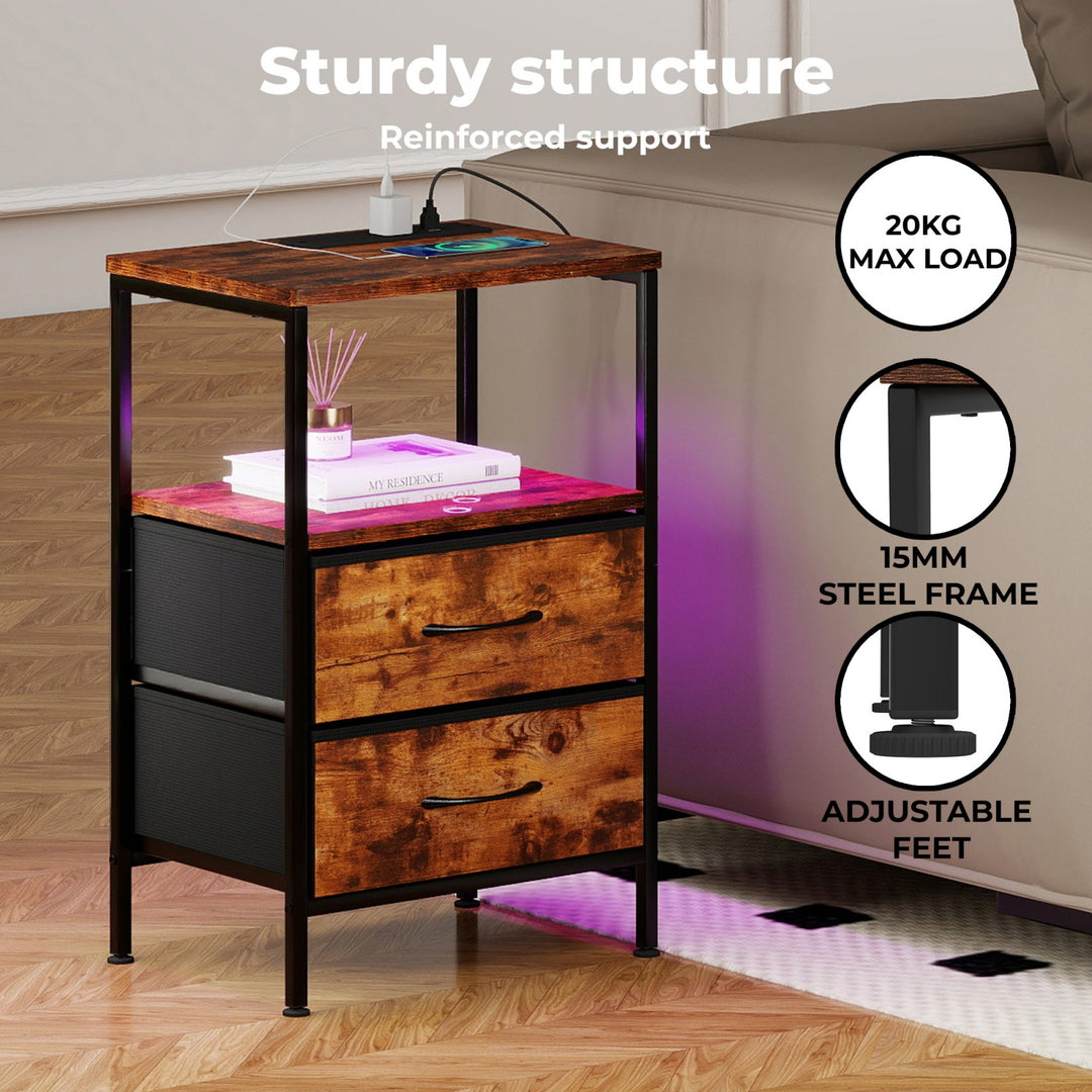 RBG LED Side Table with USB & 2 Drawers.