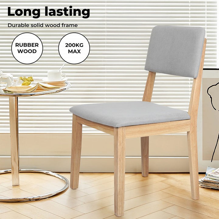 2x Dining Chair Solid Wood Lounge Seat Back Upholstered Linen Padded.