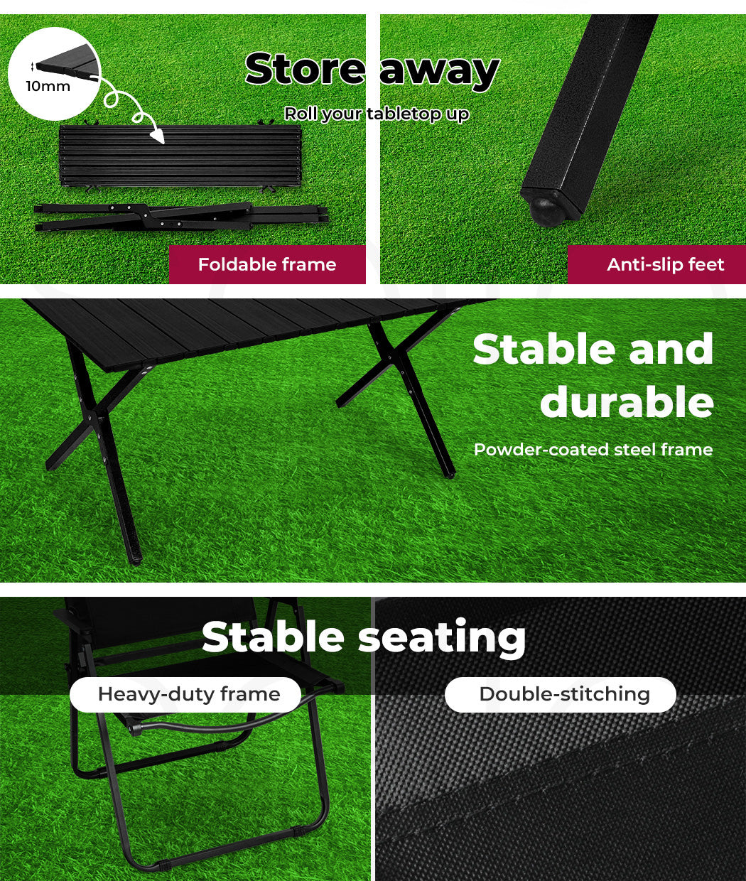 Folding Camping Table Chair Set Black.