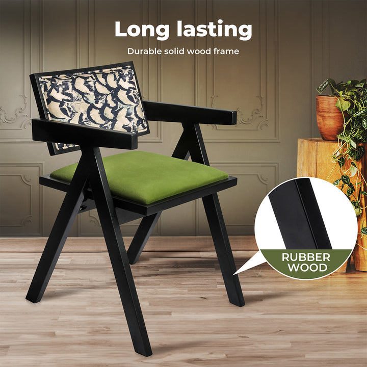 Dining Chair Solid Wood Armchair Accent Chair Retro Backrest Chair - Black.
