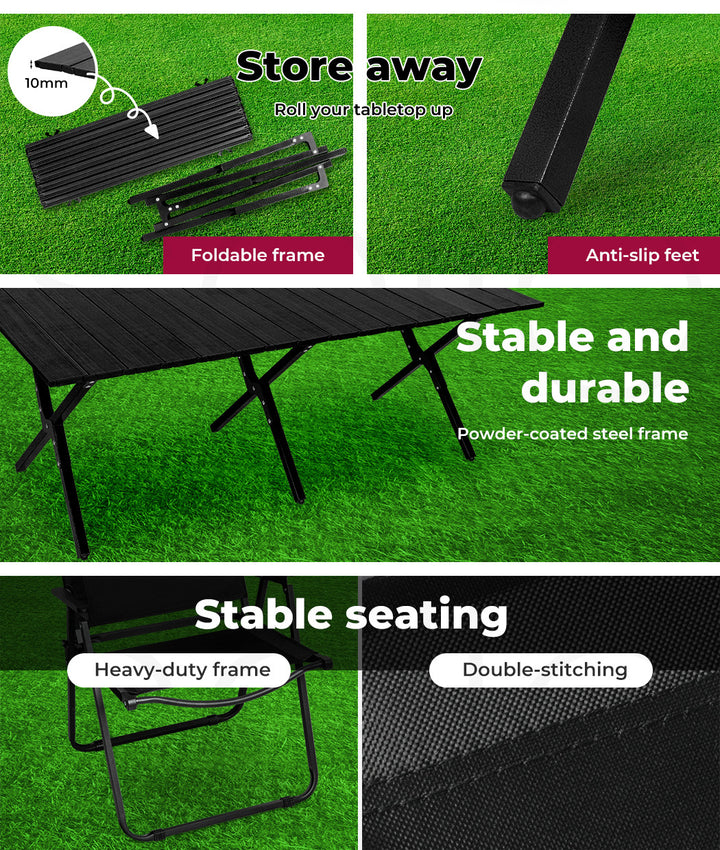 Folding Camping Table Chair Set Black.